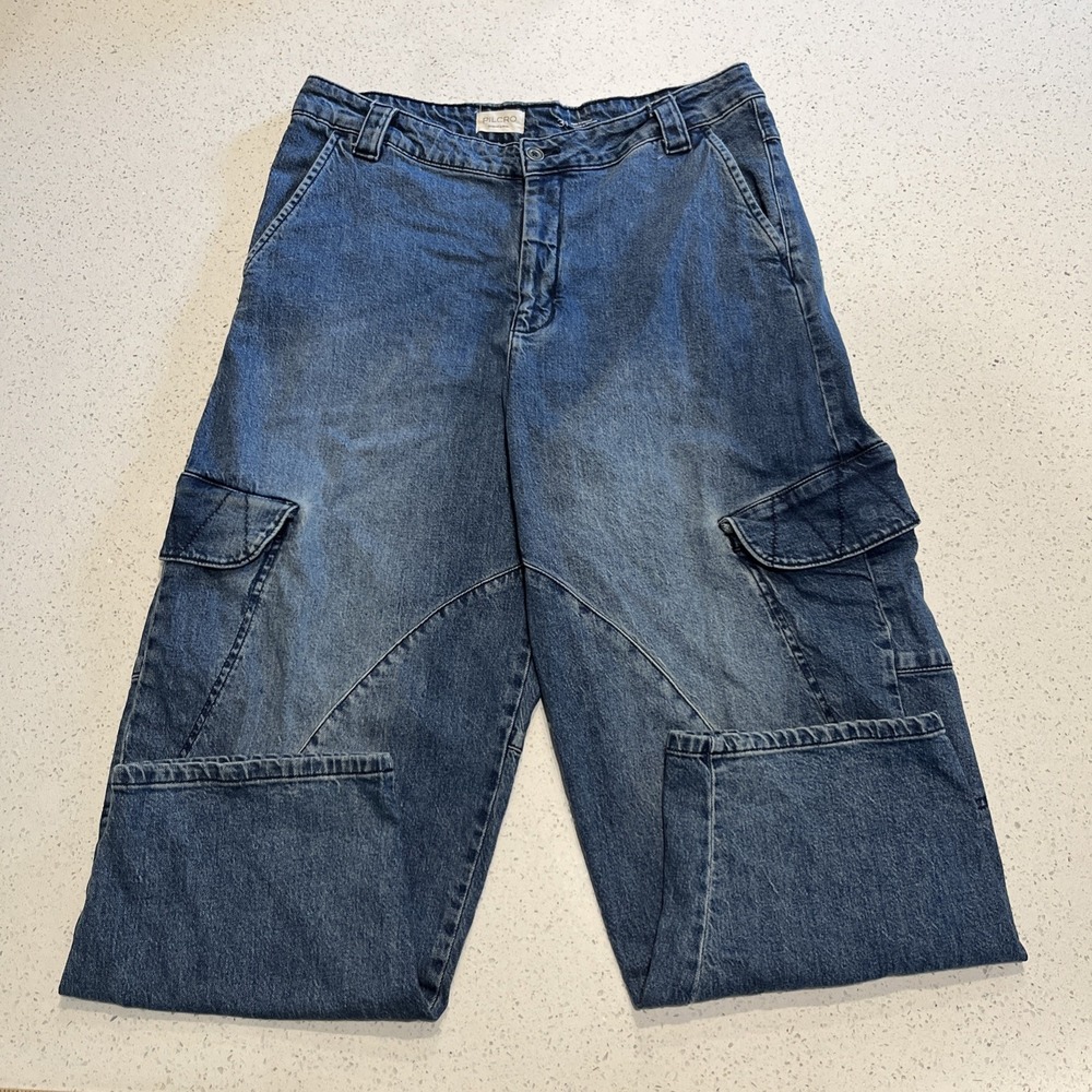 Pilcro Blue Denim Cropped Cargo Jeans